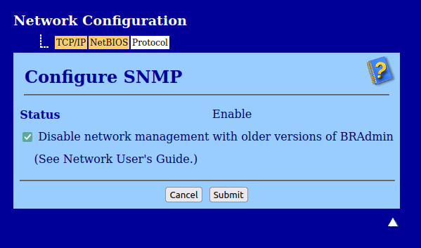 strona z konfiguracją protokołu SNMP